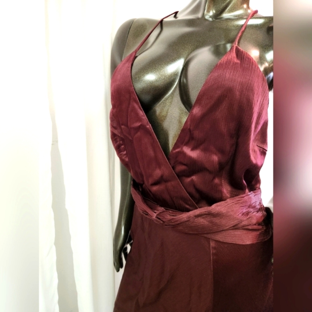 Halter Gown In Wine With Slit, Back Zipper & Closure - Picture 4 of 16